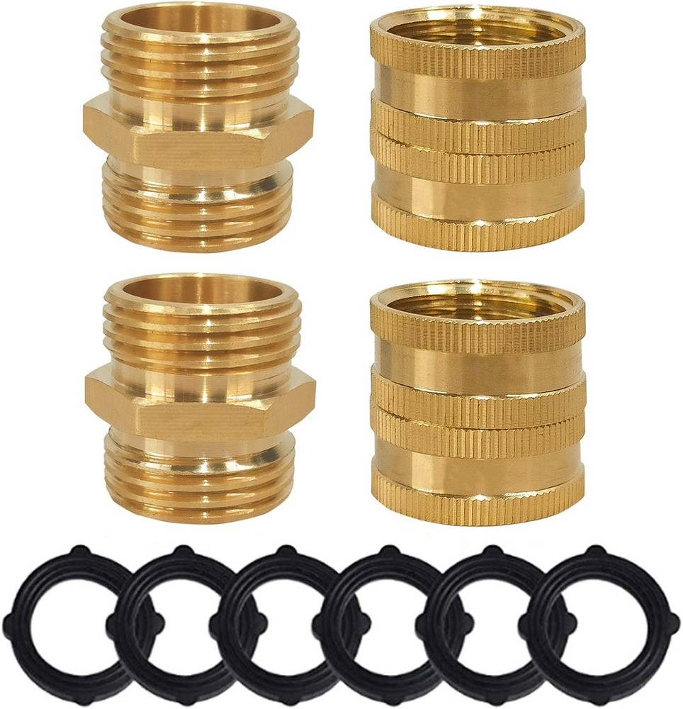Hourleey Garden Hose Adapter, 3/4 Inch Solid Brass 2 Sets,