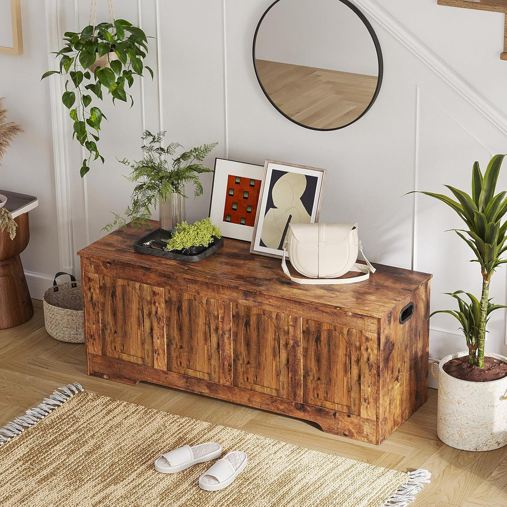 Extra Large Rustic Brown Storage Chest with Safety Hinges, Easy Assembly