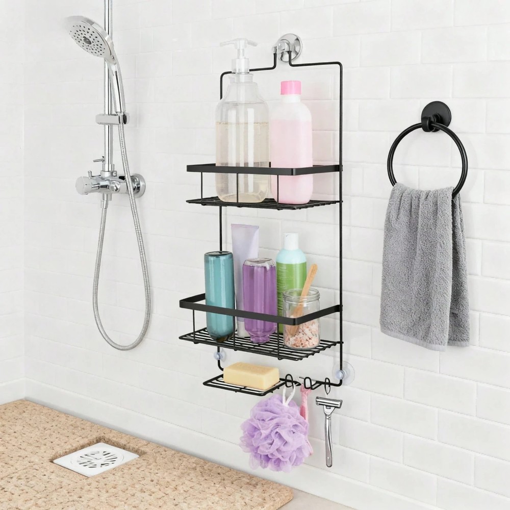 Matte Black 2-Tier Hanging Shower Caddy