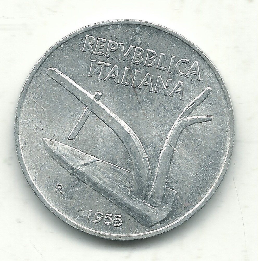 HIGH GRADE AU 1955 R ITALY 10 LIRE COIN-JAN185