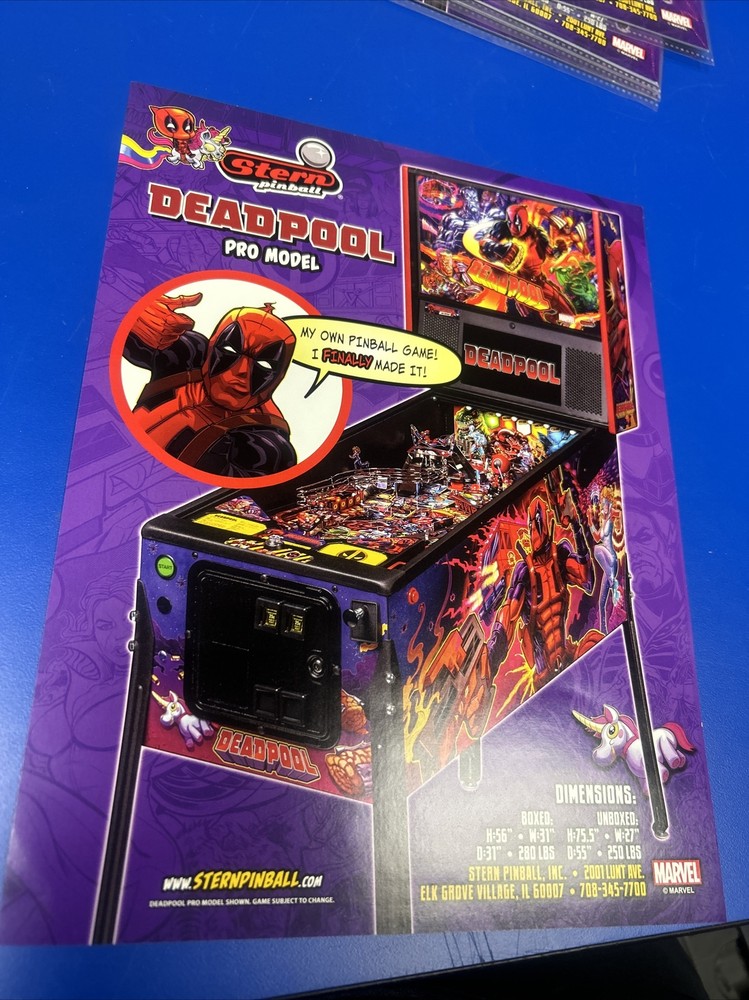 Stern DEADPOOL Pinball Machine flyer- original
