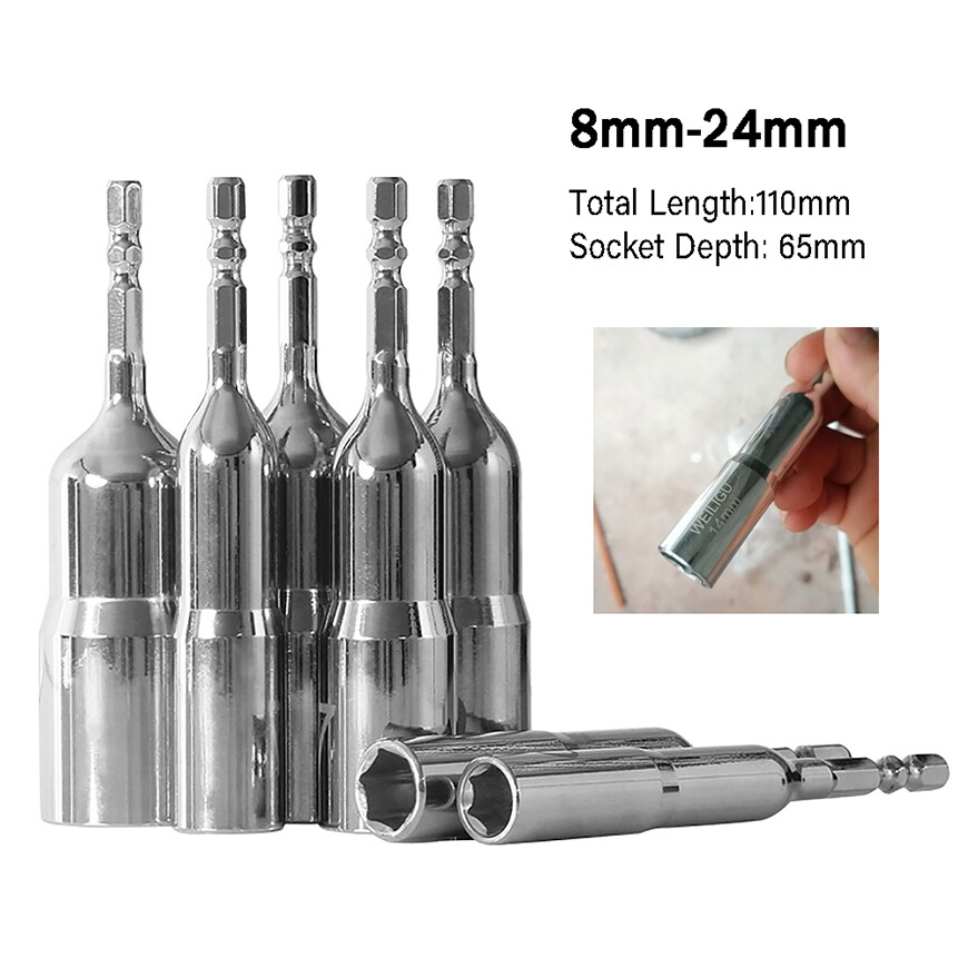 65mm Deep Nut Driver 8mm - 24mm Metric Socket Impact Drill Bits 1/4" Hex Shank