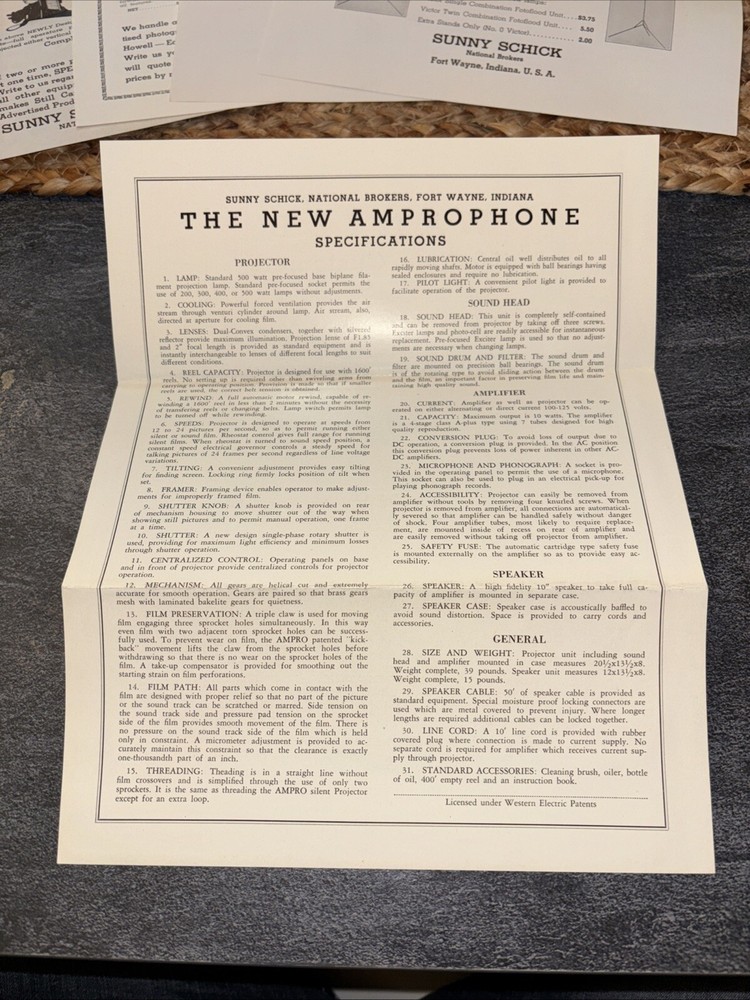 Vintage 1936 Sunny Schick Camera Projector Sales Sheets Sample Correspondence