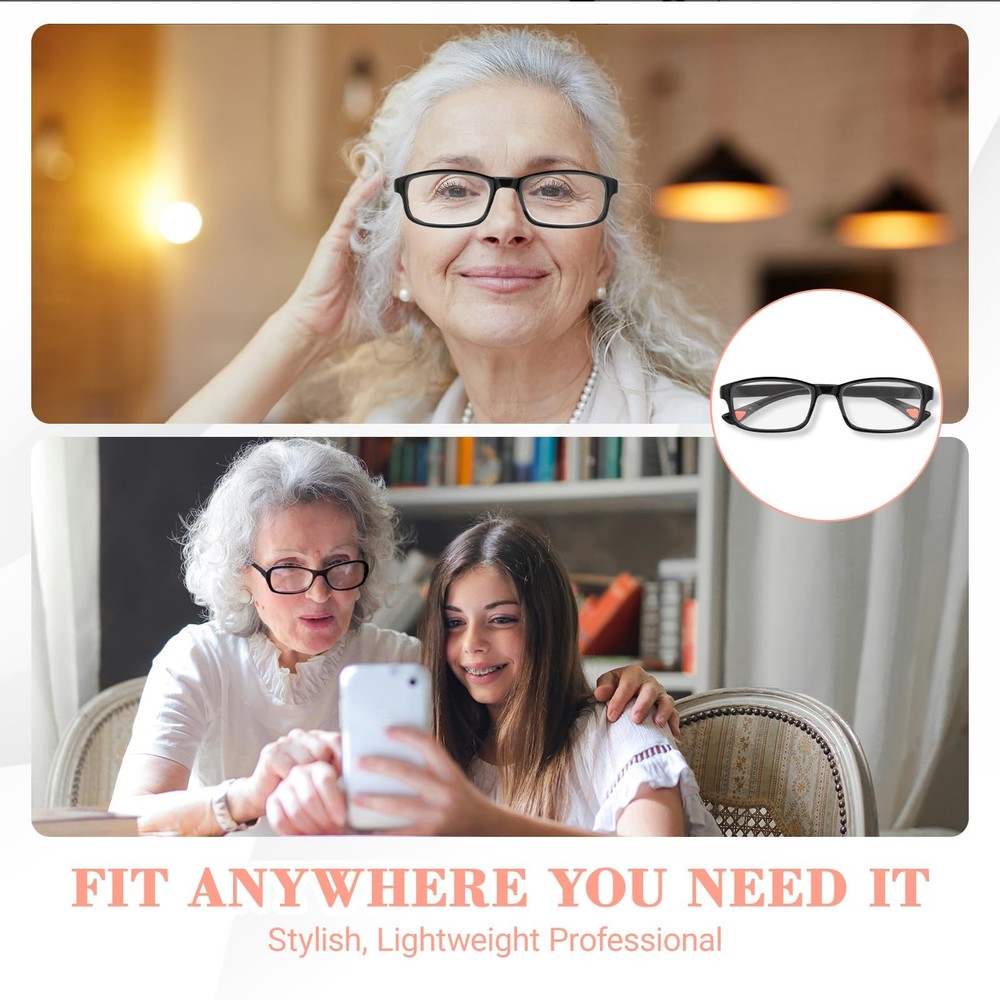 2 Pcs Auto Focus Glasses, Automatic Zoom Reading 2.36 inches, Black