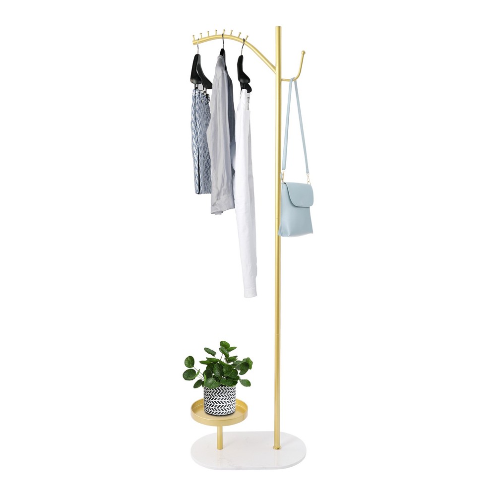 50lbs Load Capacity 8-Hook Standing Clothes Rack With Marble Base, Gold