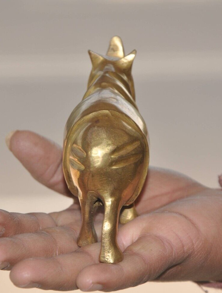 Vintage Brass Rhinoceros Handcrafted Solid Heavy Figurine