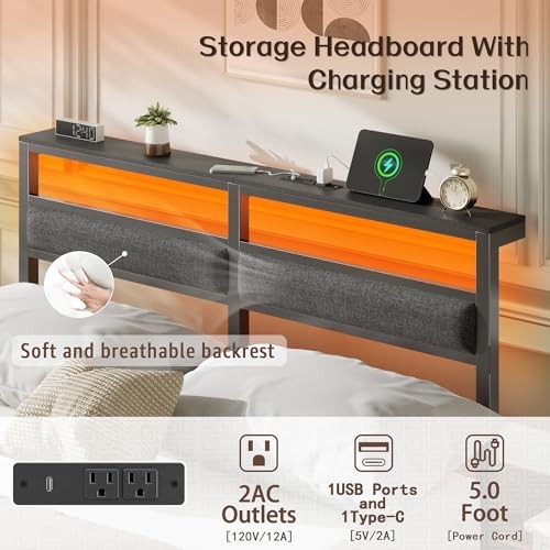 Full Size Bed Frame with Headboard, Bed Frame Full Size with LED Light and