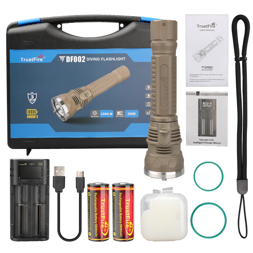 TrustFire Stepless Dimming 3200LM Rechargeable LED Diving Light Scuba Flashlight