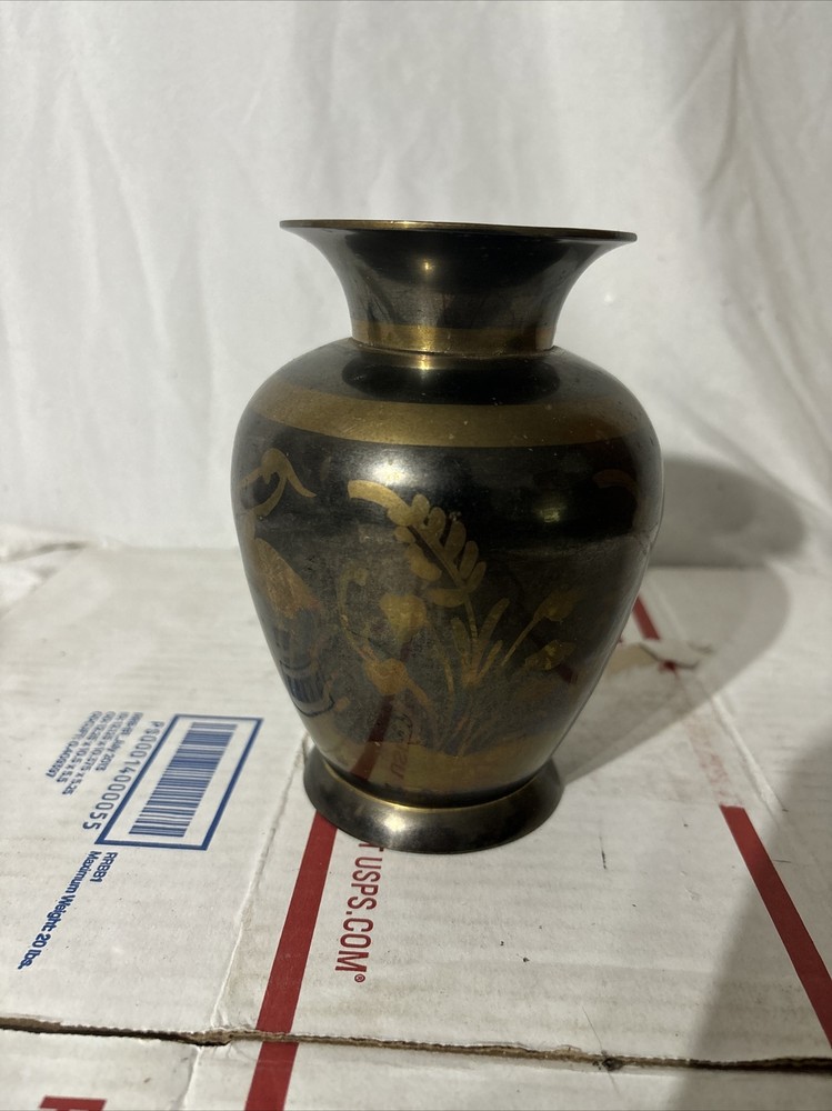 vintage Solid Brass Vase Made In India 6”