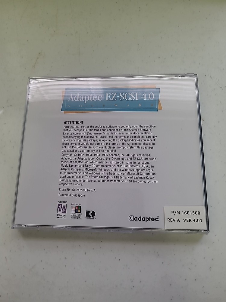 Adaptec EZ-SCSI 4.0 Software Windows CD-ROM & Quick Reference 1995