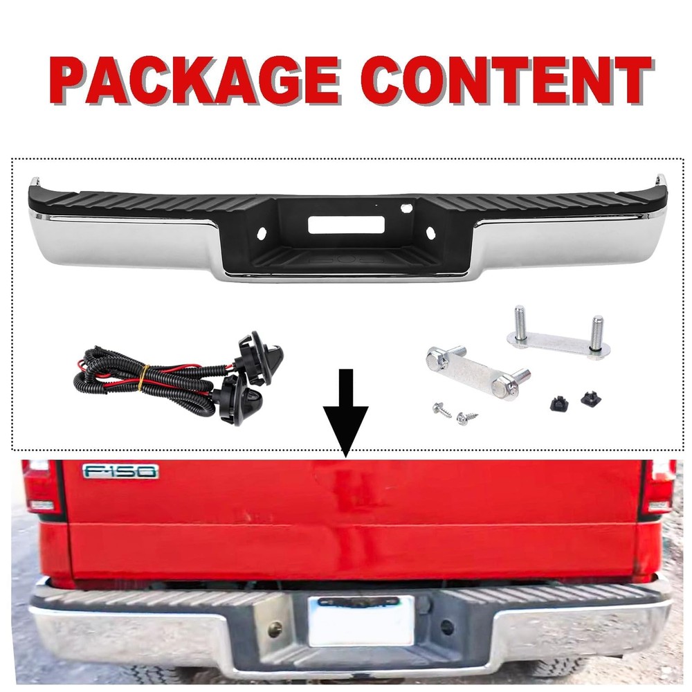 Chrome Rear Step Bumper Assembly Compatible with 2004 2005 Ford F-150