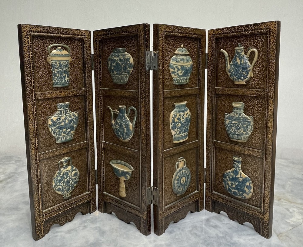 Chinese Folding 4 Panel Table Top Room Divider 16-1/2" Tall