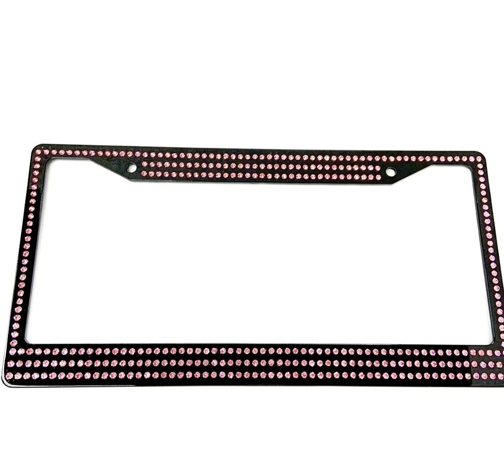 Black License Plate Frame W/ Pink Diamonds