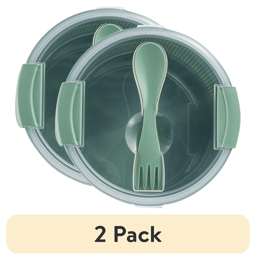 (2 pack)  Food Storage Container, Round, Green, 47oz Capacity