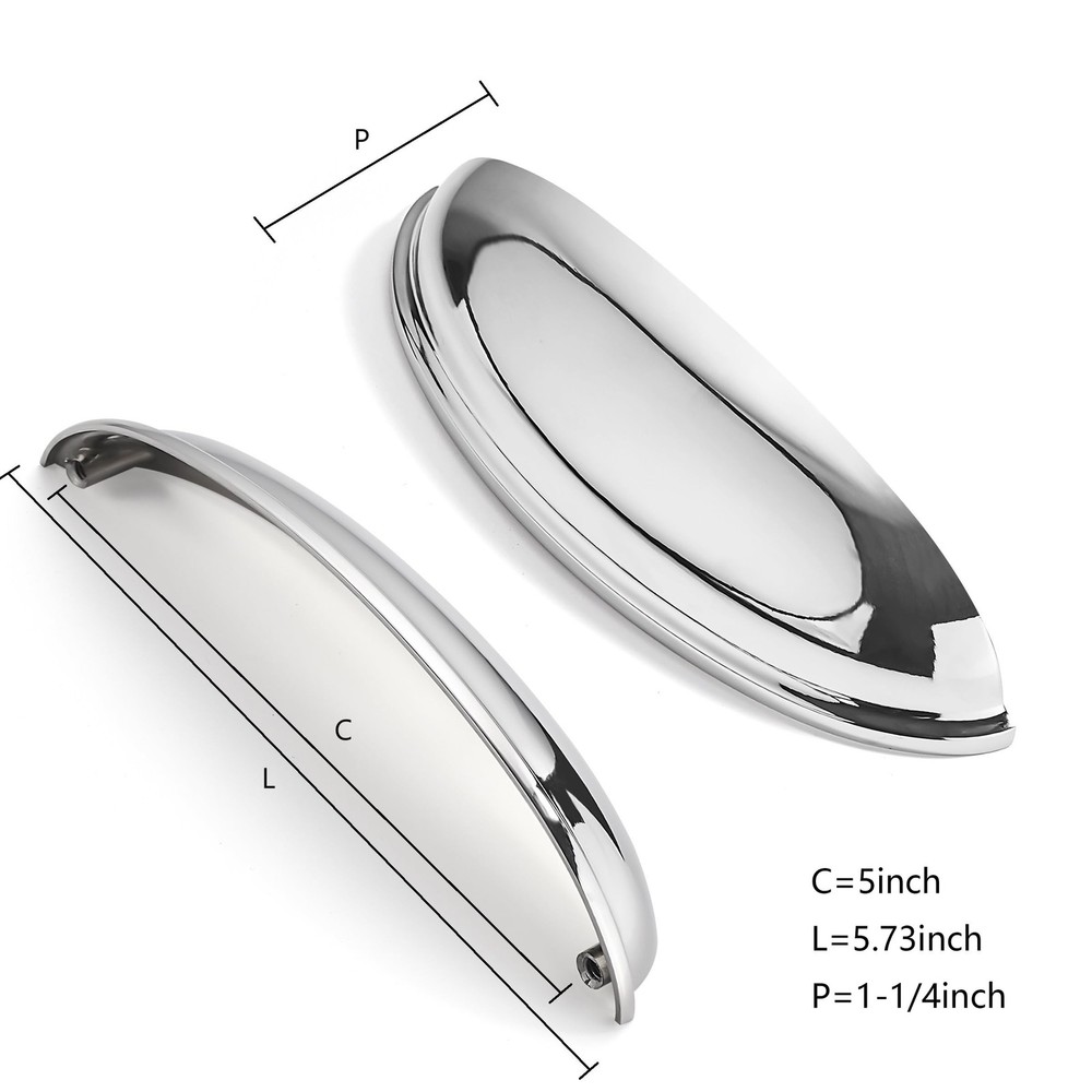 10 Pack 5" Drawer Pulls Polished Chrome Cabinet Cup Pulls Kitchen Hardware Ca...
