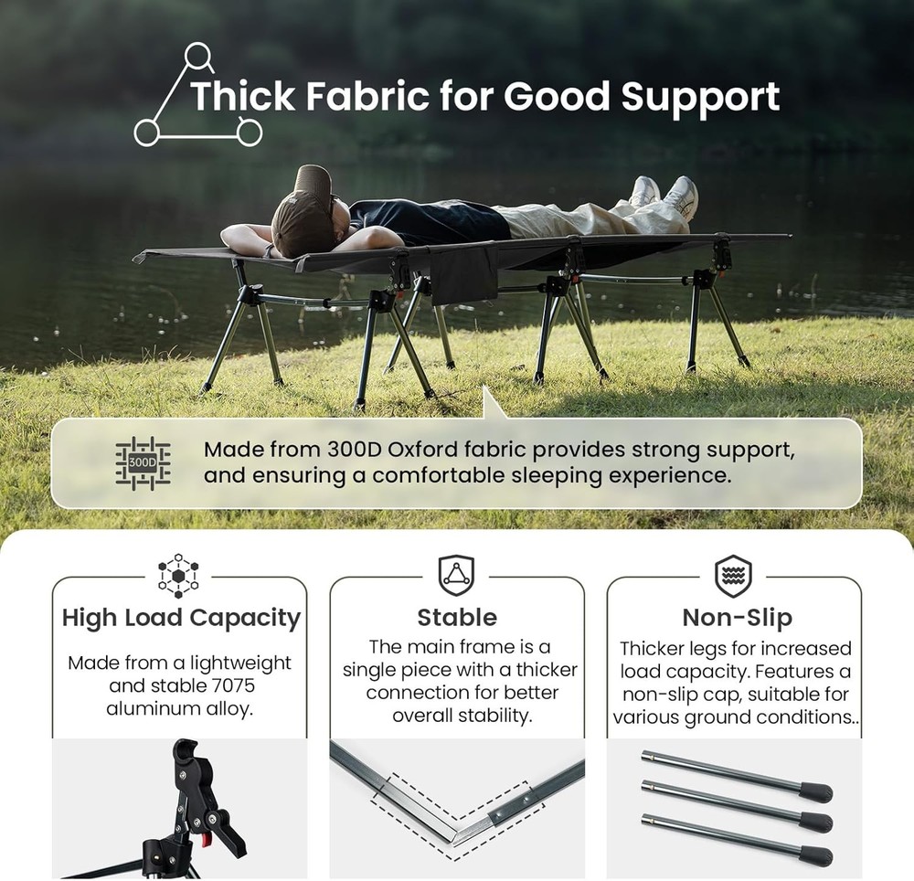 ONETIGRIS SUPRANUBIS Camping Cot Height Adjustable 330lbs