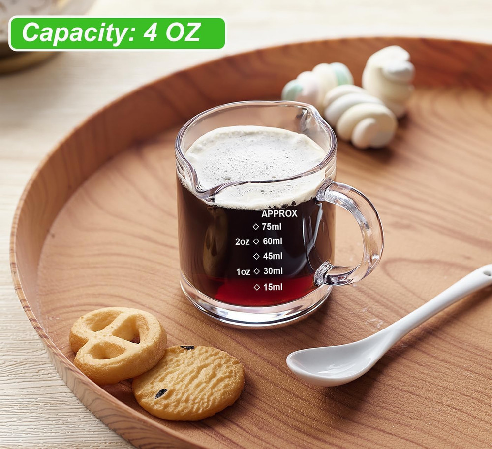 Ackers 2 Pack Measuring Cups 75ML/2.5OZ Espresso Cups with Handle Espresso Sho