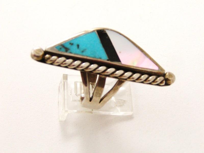 Native American & Silver Coral Onyx Turquoise Ring
