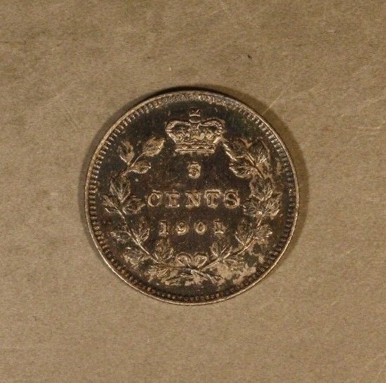 1901 Canada 5 Cents Silver Circulated Nice Toned