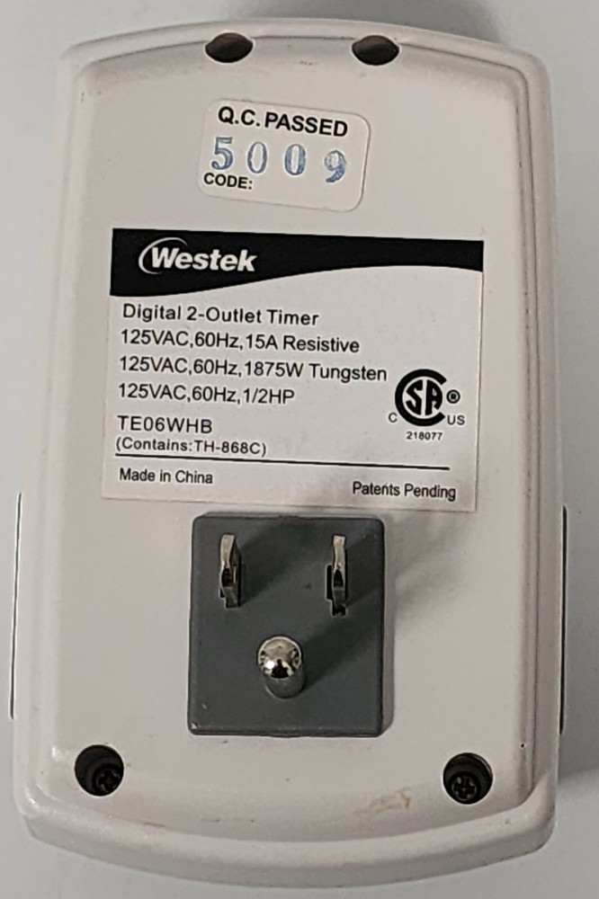 Westek Digital Timer W/ Grounded Outlets TE06WHB