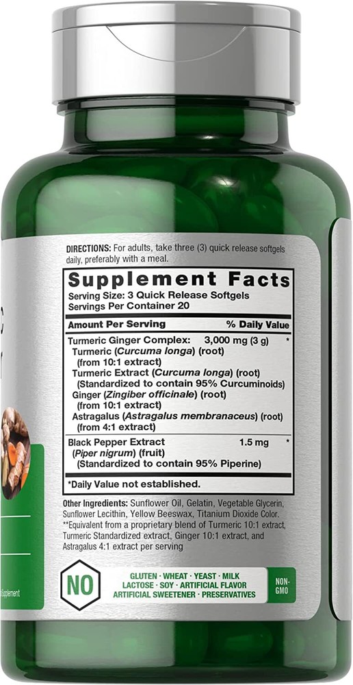 Turmeric Curcumin Ginger Complex 3000mg | 60 Softgels | Black Pepper | Horbaach