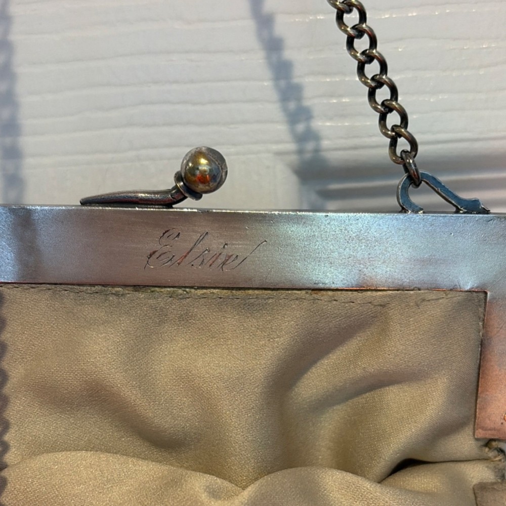 Antique German Silver Mesh Purse Ornate Engraved Frame Chain Handle Germany