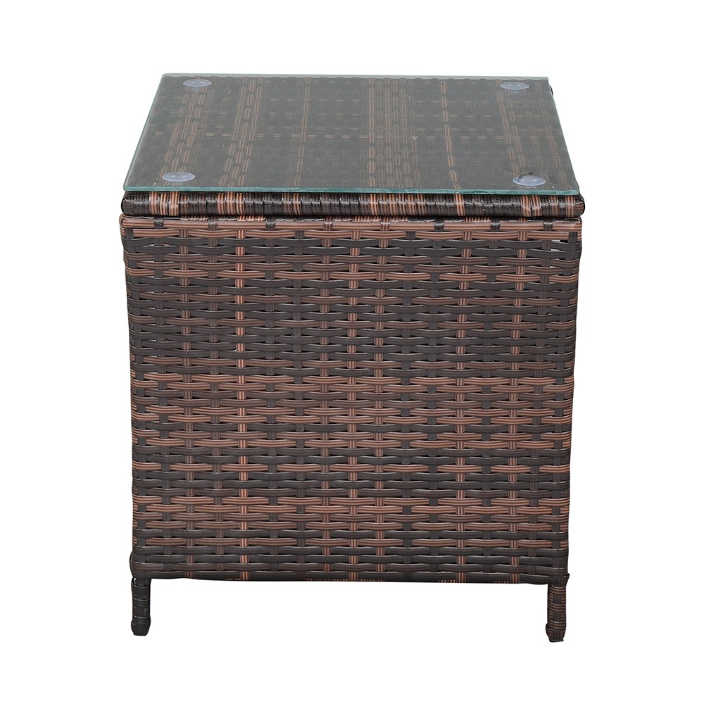 Glass Surface Brown Gradient Iron Frame Rattan Side Table
