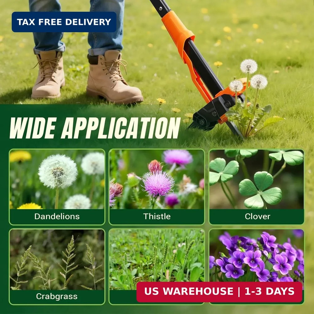 Weed Puller Tool - Stand Up Weed Puller with 4-Claw Steel Head, 39"-46" Retracta