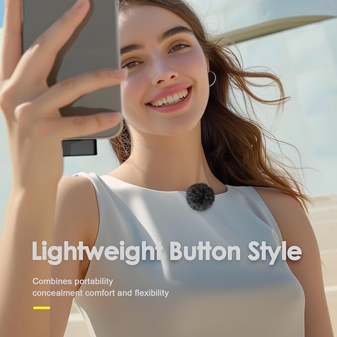 Wireless Microphone for iPhone/Android with Lightning/USB C/ Noise Cancellation