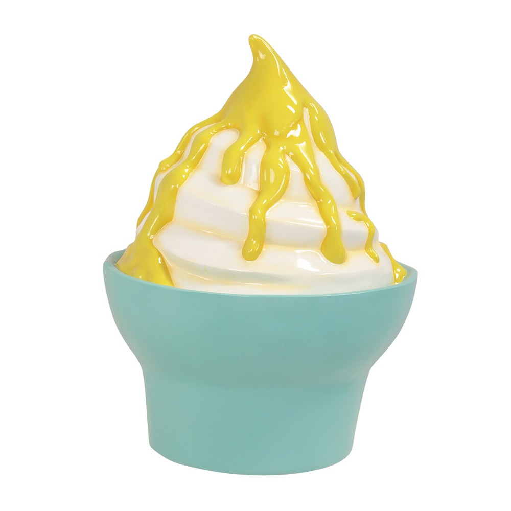 Soft Serve Ice Cream Cup Vanilla Sundae Mango Syrup Over Sized Dessert Statue