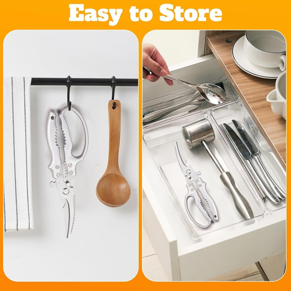 Heavy Duty Kitchen Scissors, Poultry Shears for Meat, Chicken, Bone, Silver