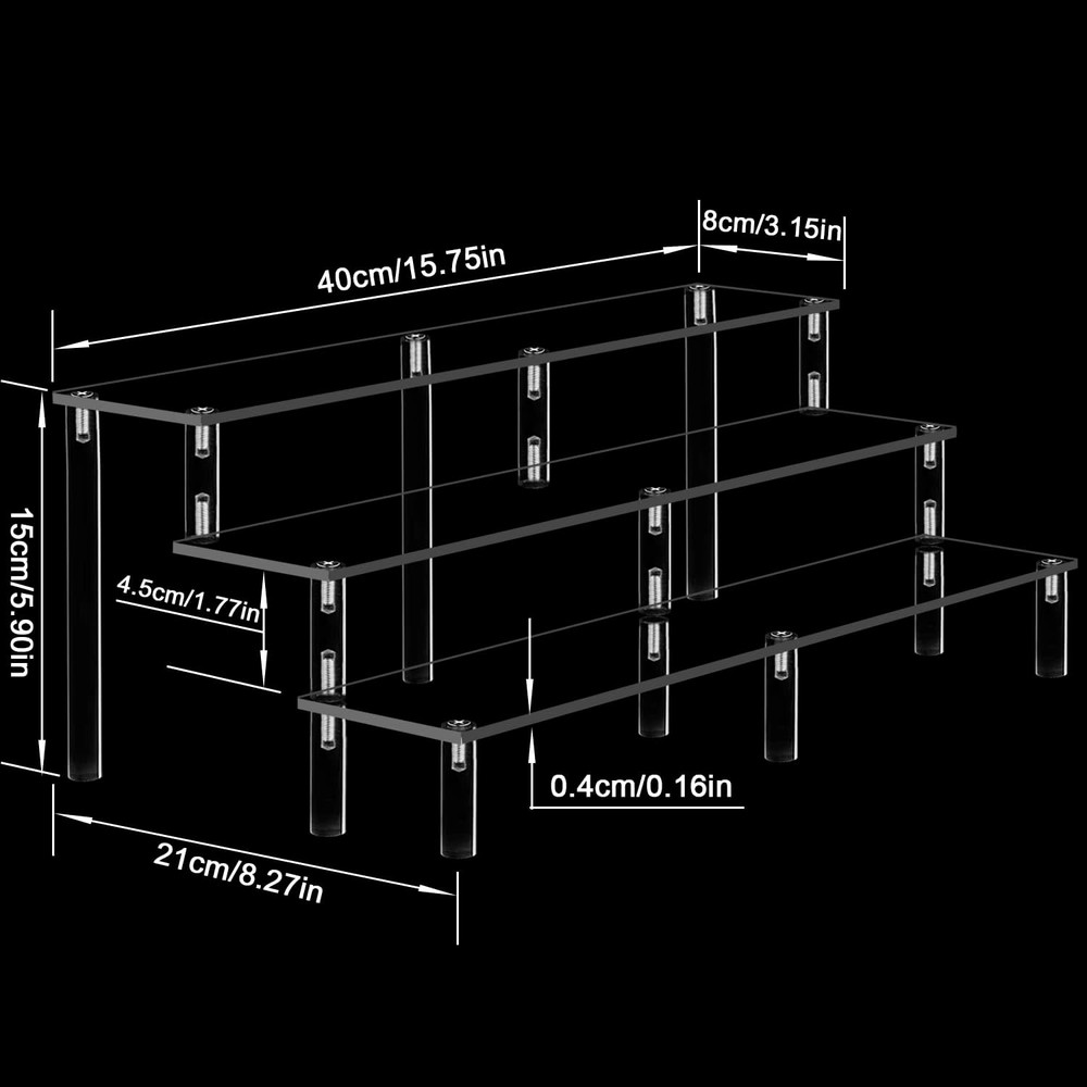 15 3/4 Inch Acrylic Riser Display Shelf,3 Tier Display Riser for Figures Display