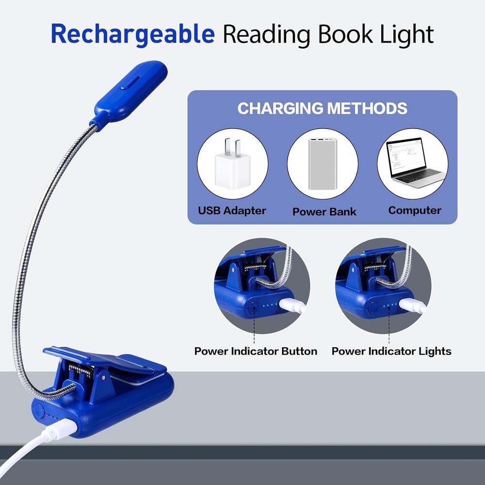 Portable LED Reading Light: Dimmable, Adjustable & Rechargeable for Comfort