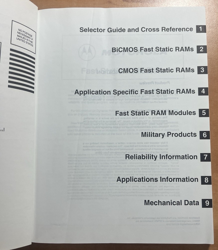 MOTOROLA Fast Static RAM BiCMOS, CMOS AND Module Data 1992 TPB DL 156/D
