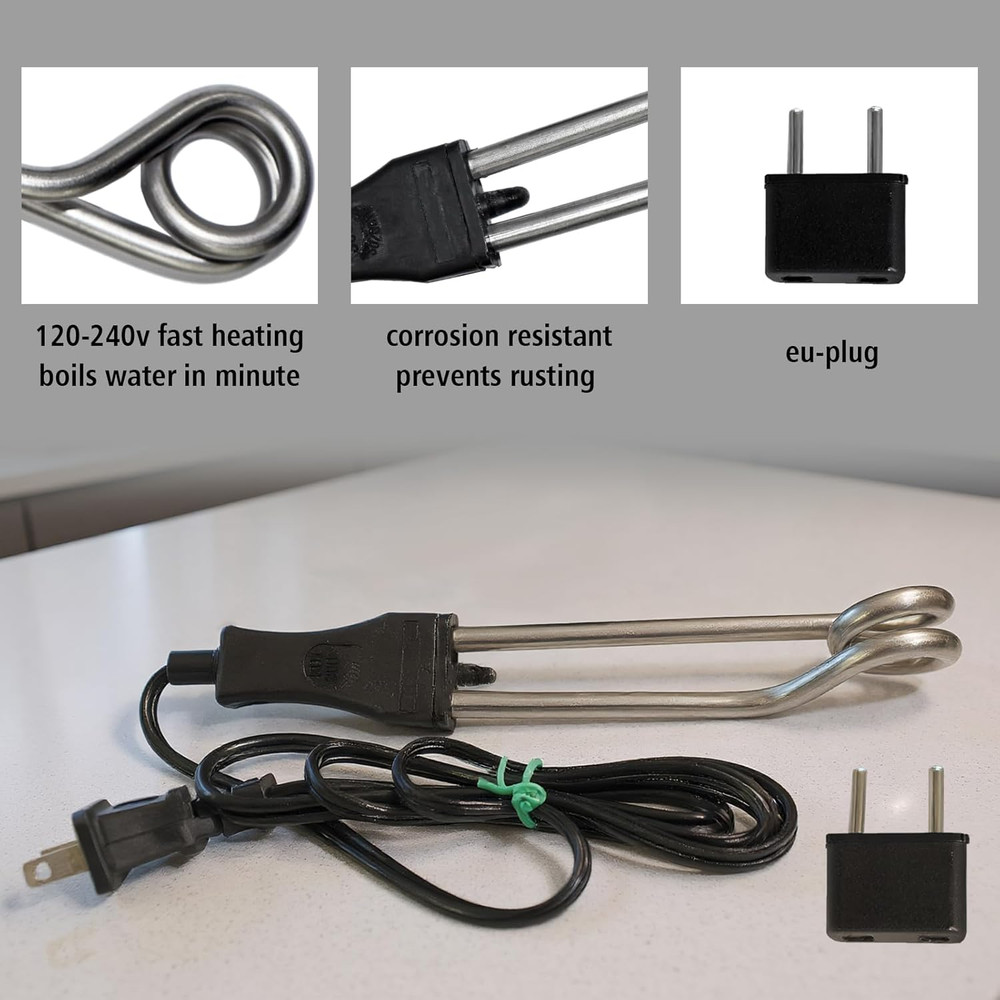 Immersion Water Heater 300W - 120/240V304 Stainless Steel Dual-Voltage Port...