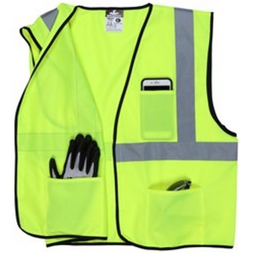 MCR Safety VCL2SL Hi-Vis Reflective Lime Class 2 Safety Vest w/ Solid Polyester