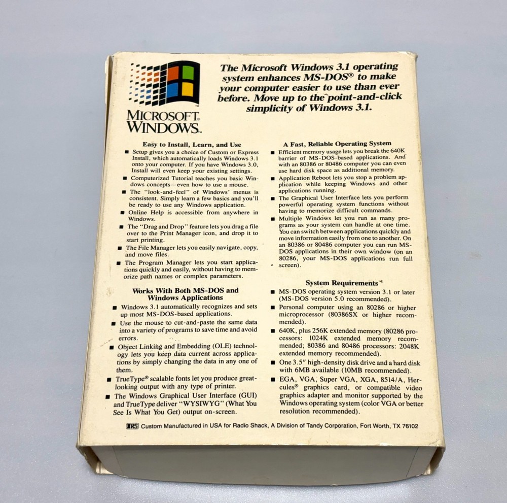 Microsoft Windows Operating System Version 3.1 Tandy OEM