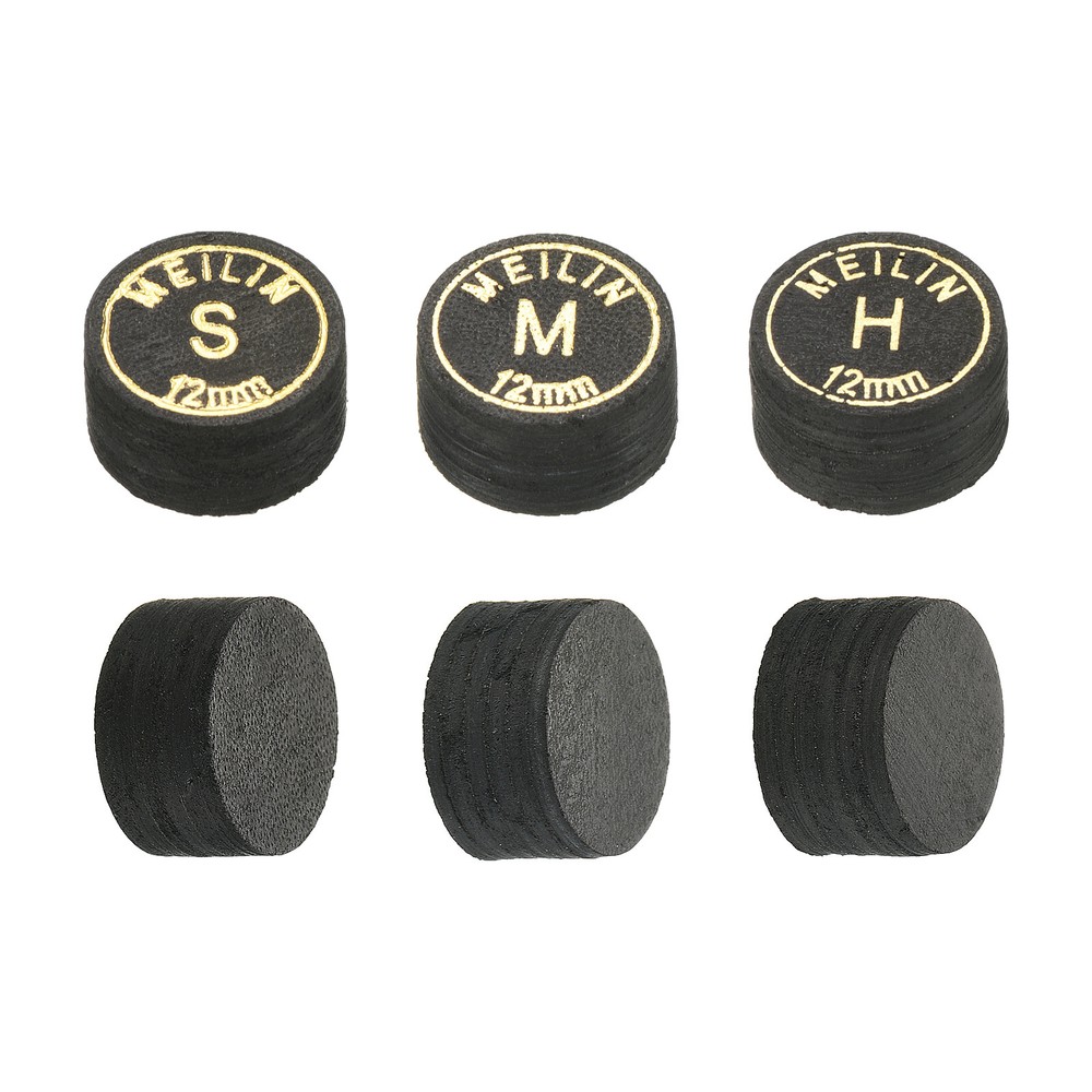 12mm Billiard Stick Tips Kit, 6 in 1 H,M,S Multiple Layer,Black