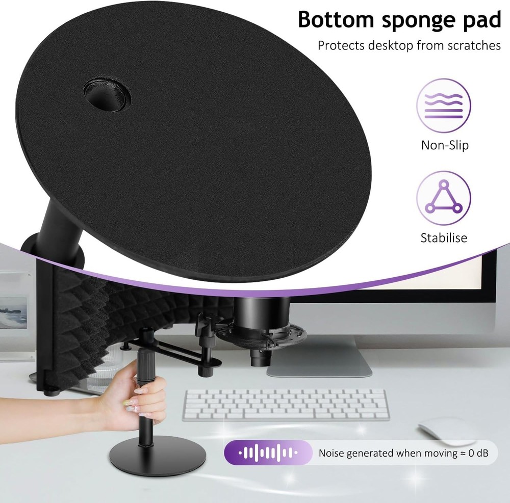 Microphone Isolation Shield with Mic Stand and Pop Filter, Foldable Sound Shield