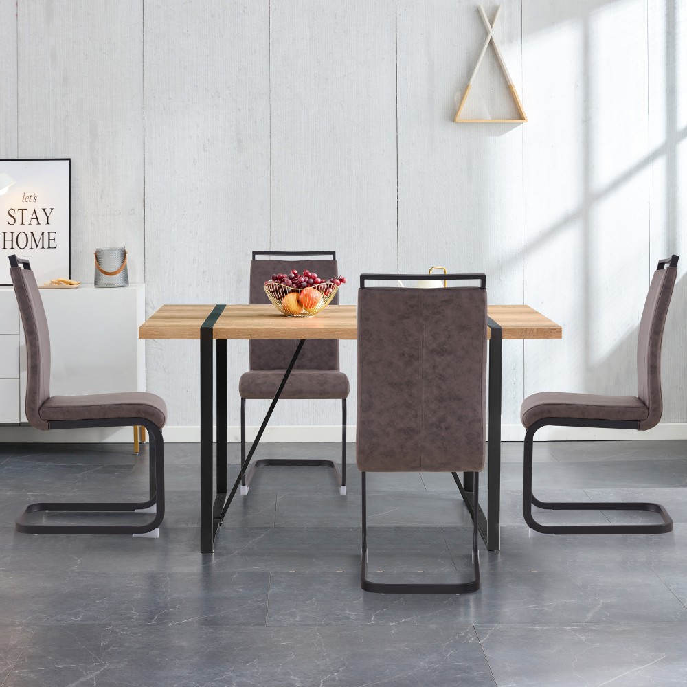 Rectangular dining table with a 1.5-inch thick wooden tabletop and metal legs