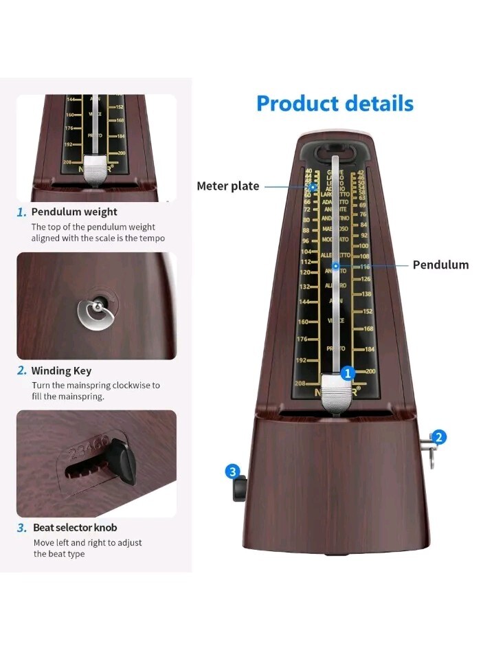 Neewer Windup Mechanical Metronome Plastic Wood