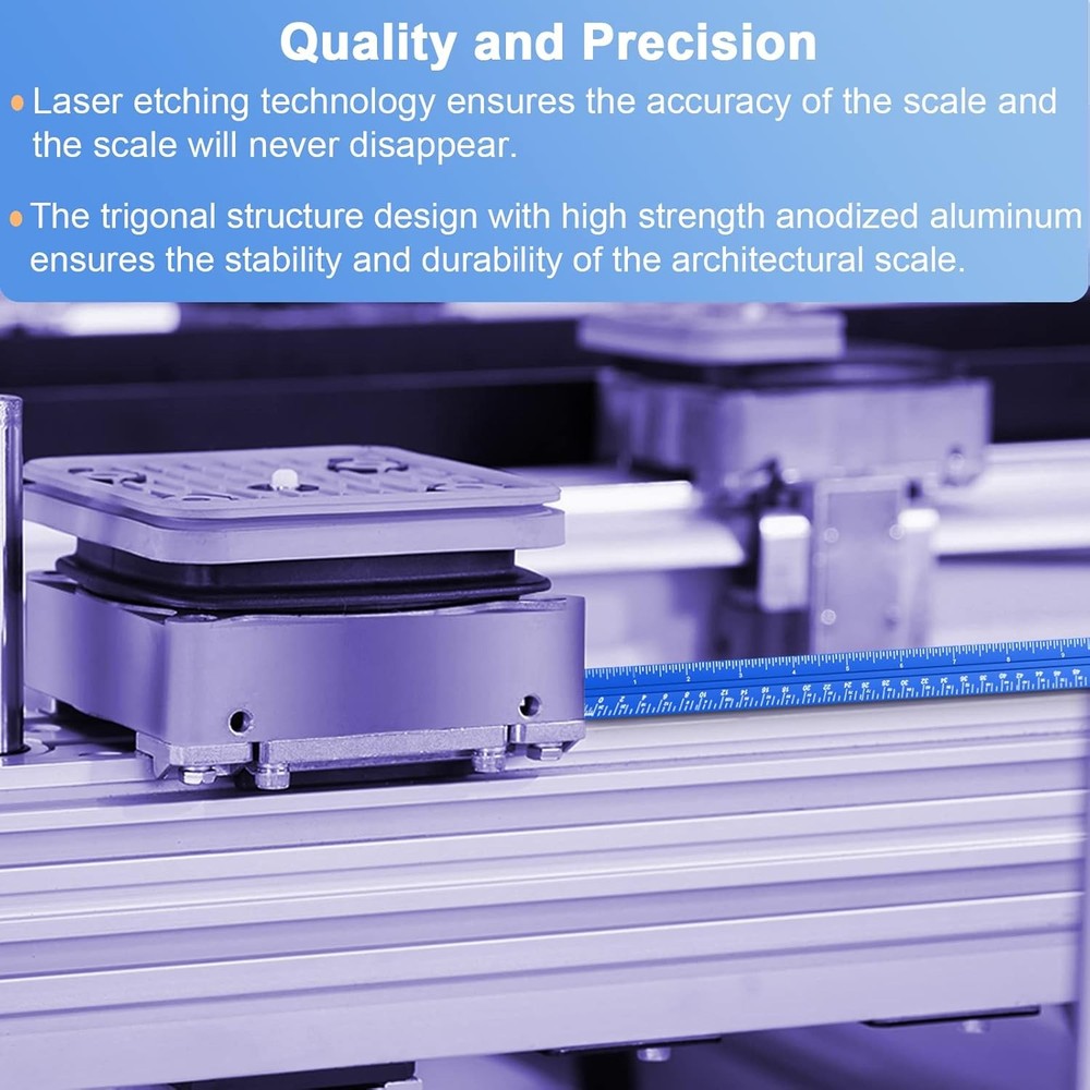Architectural Scale Ruler, 12'' Imperial Architect Scale, Aluminum Blue