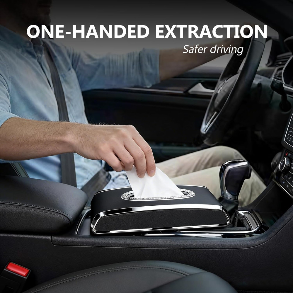 Faux Leather Car Tissue Holder for Interior, Multi-Function Tissue Box, Armrest