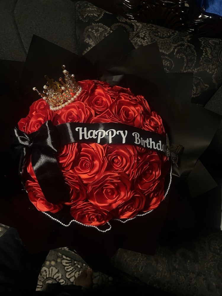 Artificial Red Rose Fabric Bundle with Decorative Butterflies
