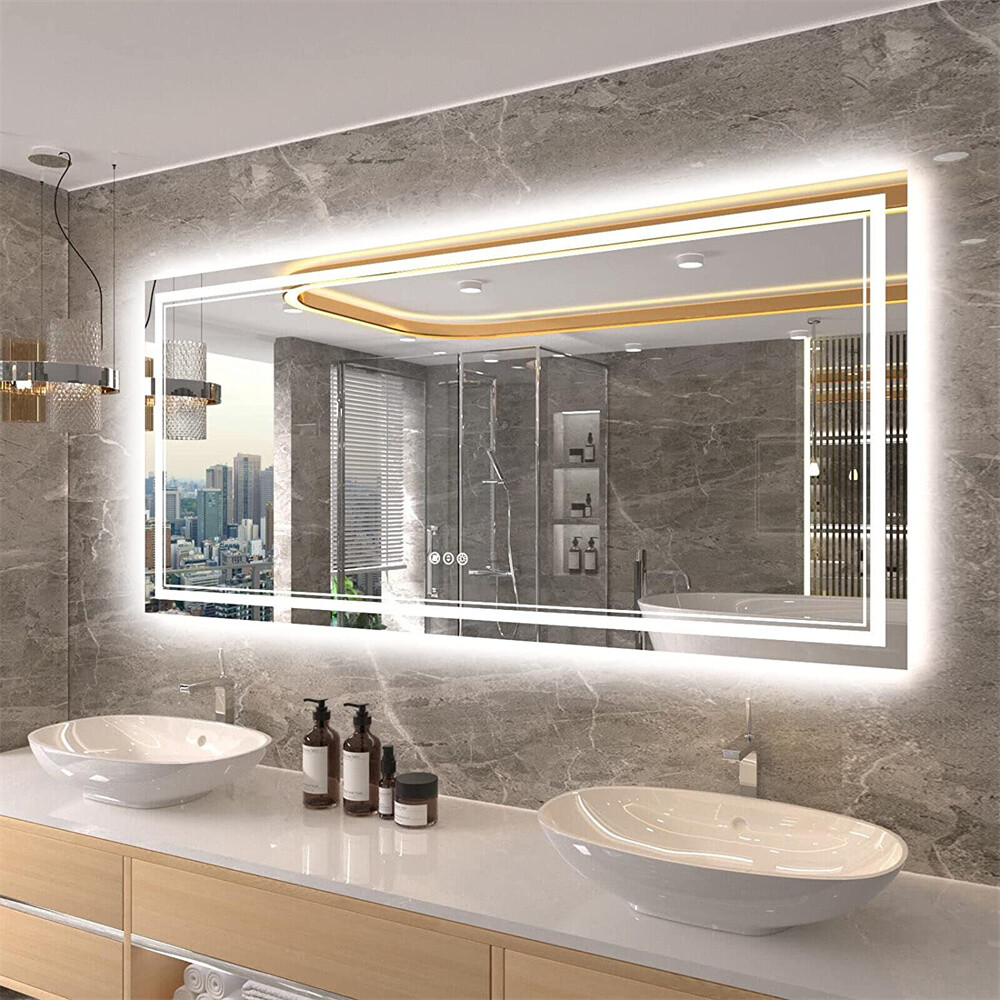 60x31'' Large LED Bathroom Vanity Mirror with Front Lights + Backlit Dimmable HD