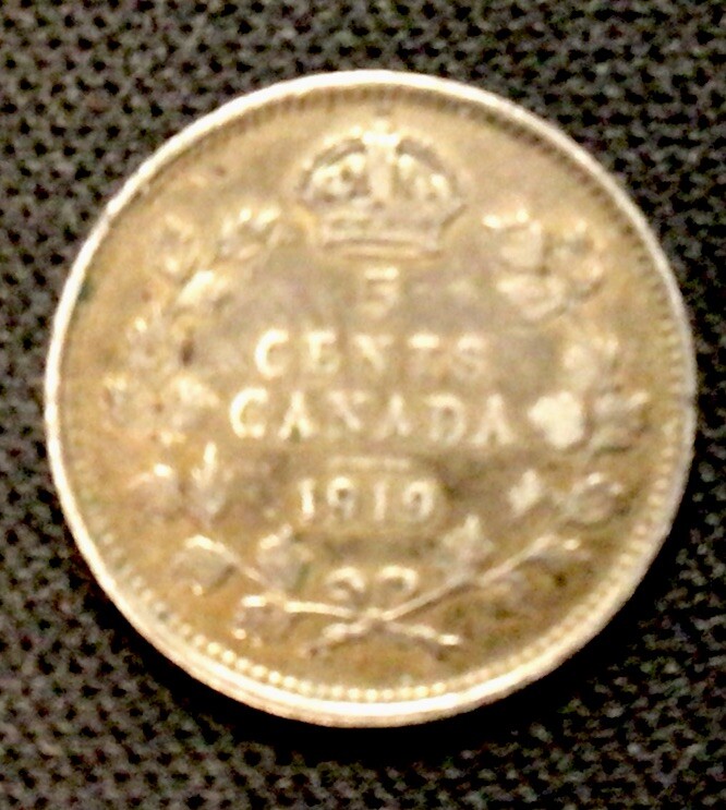 1919 Canada Silver! 5 Cents! ENN Coins