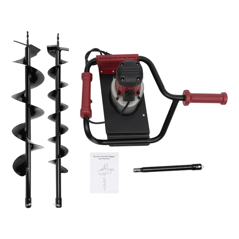 1.6HP Electric Post Hole Digger with 2 Drill Bits & Adjustable Speed