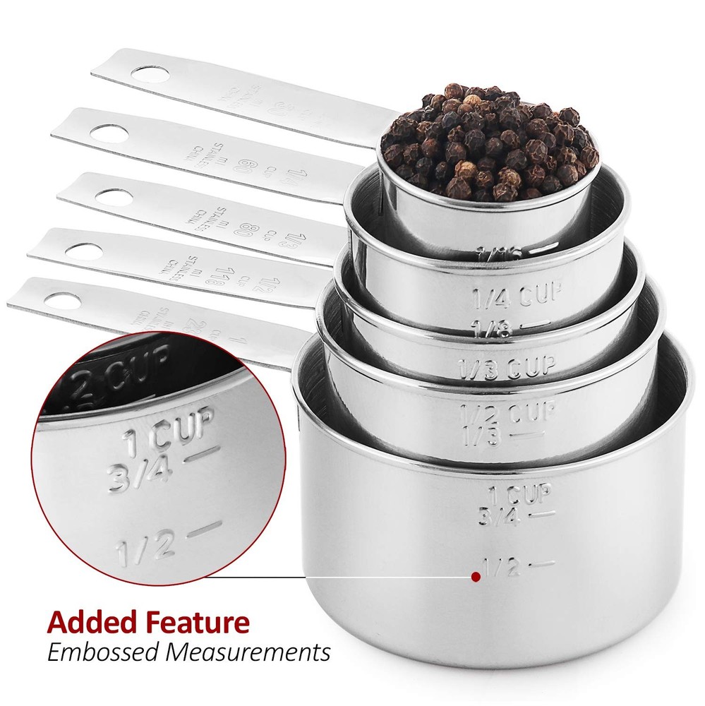 Stainless Steel Measuring Cups, 1 cup, ½ ⅓ ¼ ⅛ Silver