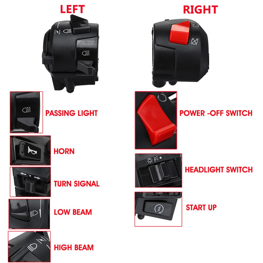 7/8" Motorcycle Handlebar Horn Button Turn Signal Headlight Controller Switch