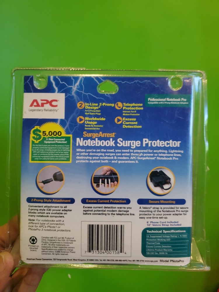 APC PNOTE PRO SURGE PROTECTOR NOTEBOOK 2 PRONG ADAPTER PNOTEPRO COMPUTER
